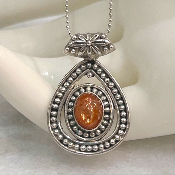 Sri Lankan Sunstone Sterling Silver Pendant BOLO Necklace